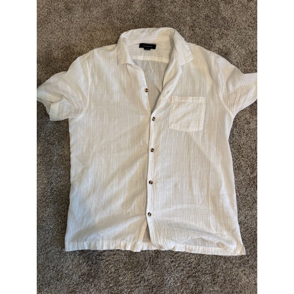 Cotton On White Short Sleeve Button Up Shirt Men’s Medium